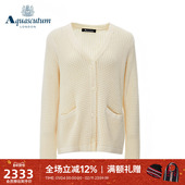 女纯羊毛V领针织开衫 Aquascutum 雅格狮丹春夏新品 上衣Q41I5RW281