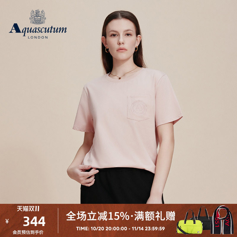 Aquascutum/雅格狮丹2025春夏新品女士透气混纺简约圆领短袖T恤