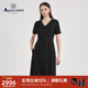 Aquascutum 雅格狮丹2026春夏新品 女士V领高腰休闲纯色A字连衣裙