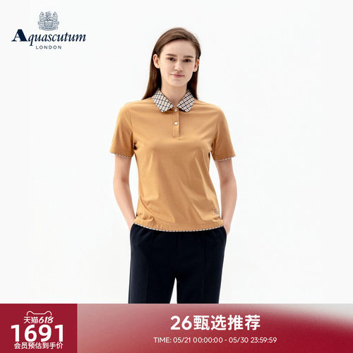 【100%棉】女士格纹翻领POLO