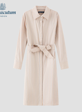 Aquascutum/雅格狮丹春夏新品女连衣裙棉质系带长袖裙Q4573EL031