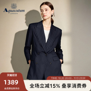 Aquascutum/雅格狮丹秋冬新品女士职业条纹商务西装羊毛外套气质