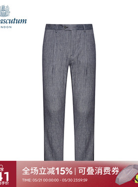 Aquascutum/雅格狮丹春夏男亚麻混纺休闲直筒长裤下装Q4161AM141