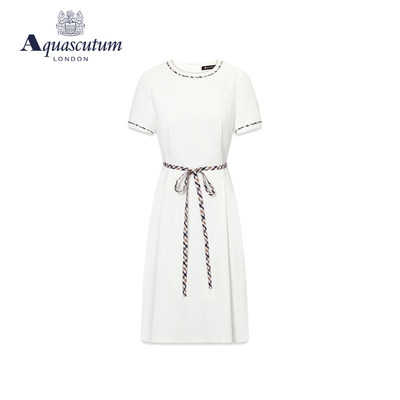 Aquascutum/雅格狮丹春夏新款休闲收腰女式长款连衣裙Q4973EL0A1