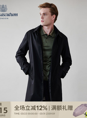 Aquascutum/雅格狮丹春夏新品男士黑色中长款风衣大衣Q49I6EM011