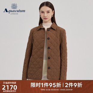 Aquascutum 女士简约菱格绗线翻领棉服外套 雅格狮丹2025秋冬新品