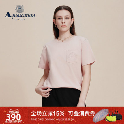 Aquascutum/雅格狮丹春夏新品女士透气混纺简约圆领短袖T恤气质