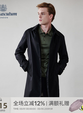 Aquascutum/雅格狮丹春夏新品男士黑色中长款风衣大衣Q49I6EM011
