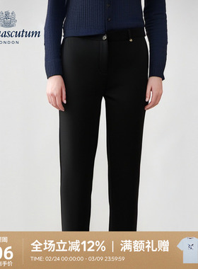 Aquascutum/雅格狮丹秋冬新品时尚女士黑色修身休闲裤Q5061EL011