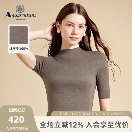 【100%绵羊毛】半高领针织短袖