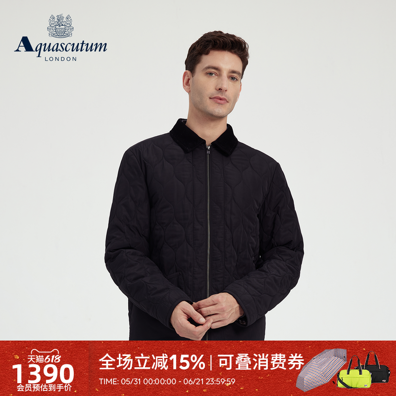 Aquascutum/雅格狮丹冬季新品男士简约葫芦绗线棉服黑色夹克通勤