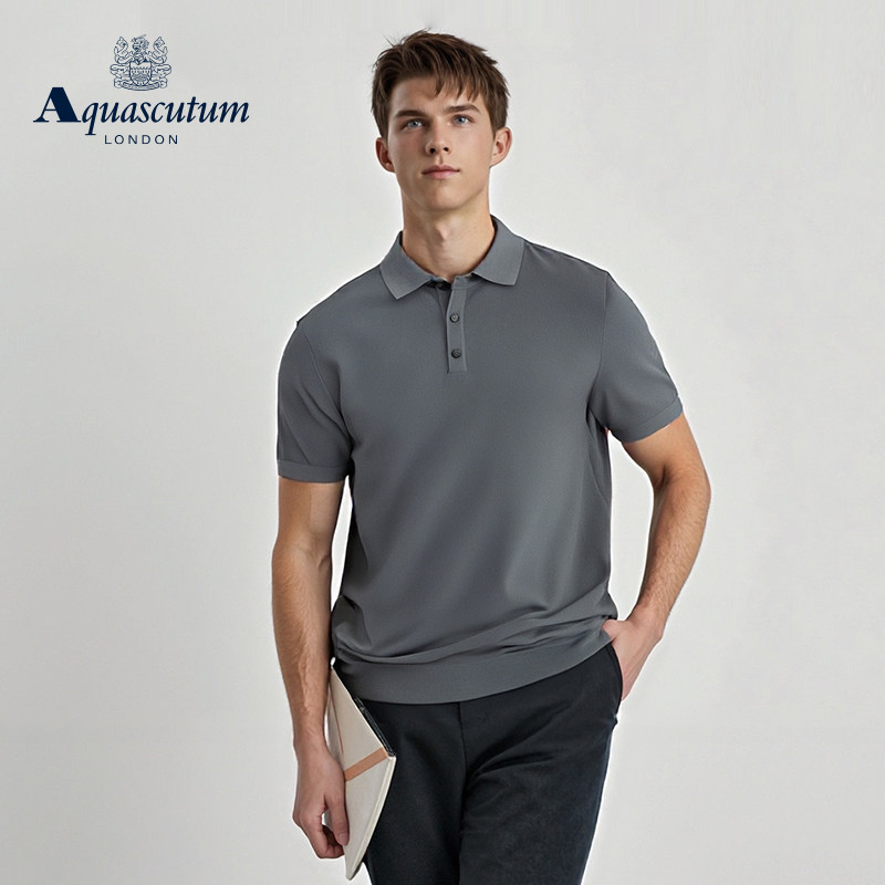 Aquascutum/雅格狮丹春夏新品男士短袖商务翻领T恤纯色POLO衫通勤
