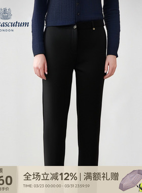 Aquascutum/雅格狮丹秋冬新品时尚女士黑色修身休闲裤Q5061EL011