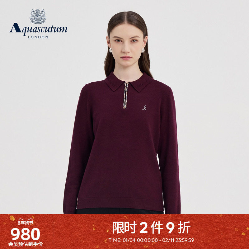 Aquascutum/雅格狮丹秋冬新品女修身翻领长袖内搭羊毛针织衫气质,女装/女士精品,毛针织衫,淘宝优惠券,粉丝福利购,淘宝优惠卷