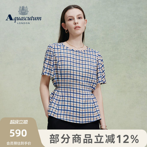 【雅格狮丹】经典格纹收腰短袖
