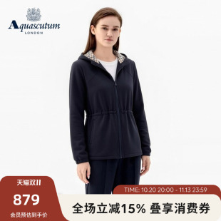 Aquascutum/雅格狮丹2026秋冬新品女士时尚通勤连帽修身卫衣外套