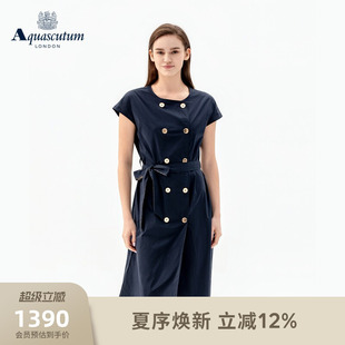 Aquascutum/雅格狮丹2026春夏新品女士优雅双排扣系带风衣连衣裙