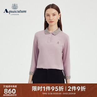商务POLO衫 女纯棉格纹圆领长袖 雅格狮丹2025秋冬新品 Aquascutum
