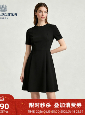 Aquascutum/雅格狮丹2026春夏新品女时尚优雅百搭修身黑色连衣裙