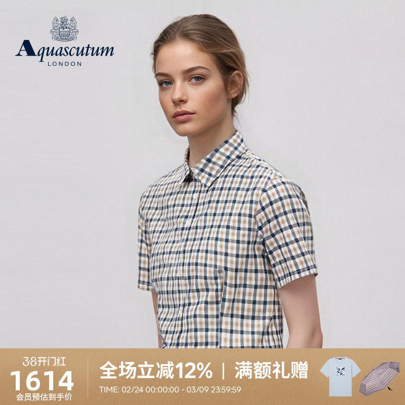 Aquascutum/雅格狮丹2026春夏新品女士商务休闲格纹短袖纯棉衬衫
