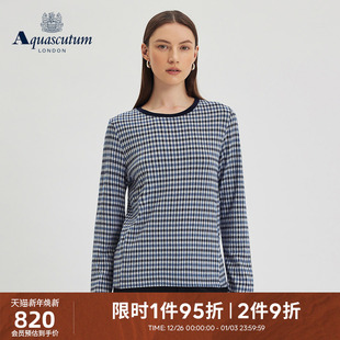 纹荷叶边长袖 女士英伦风格 T恤 雅格狮丹2025秋冬新品 Aquascutum