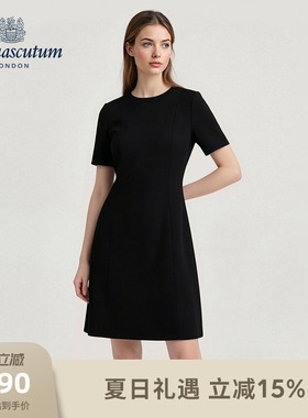 Aquascutum/雅格狮丹2026春夏新品女时尚优雅百搭修身黑色连衣裙
