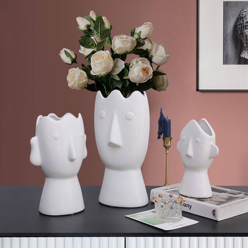 北欧轻奢创意抽像人脸陶瓷花瓶餐桌客厅茶几水培干花家居装饰摆件