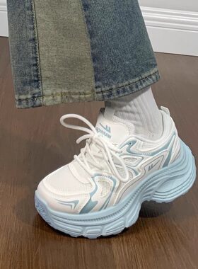 回力海盐蓝厚底老爹鞋女2026春季新款休闲鞋子女鞋百搭网面运动鞋