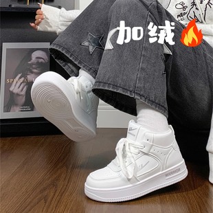 回力高帮鞋子女厚底板鞋保暖加绒小白鞋冬季加厚二棉鞋休闲运动鞋