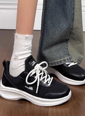 回力女鞋2025春季新款黑色轻便软底跑步鞋网面百搭透气休闲运动鞋