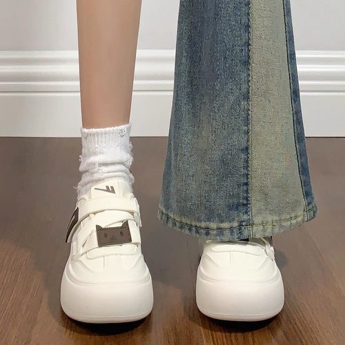回力圆头可爱面包小白鞋子女2025秋季新款百搭学生厚底魔术贴板鞋