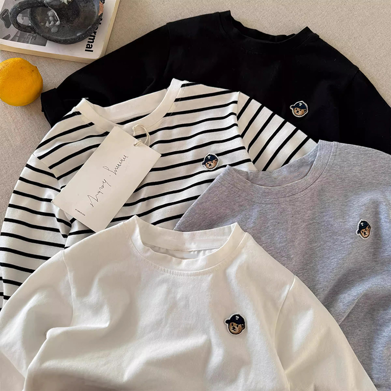 儿童长袖t恤百搭刺绣条纹上衣