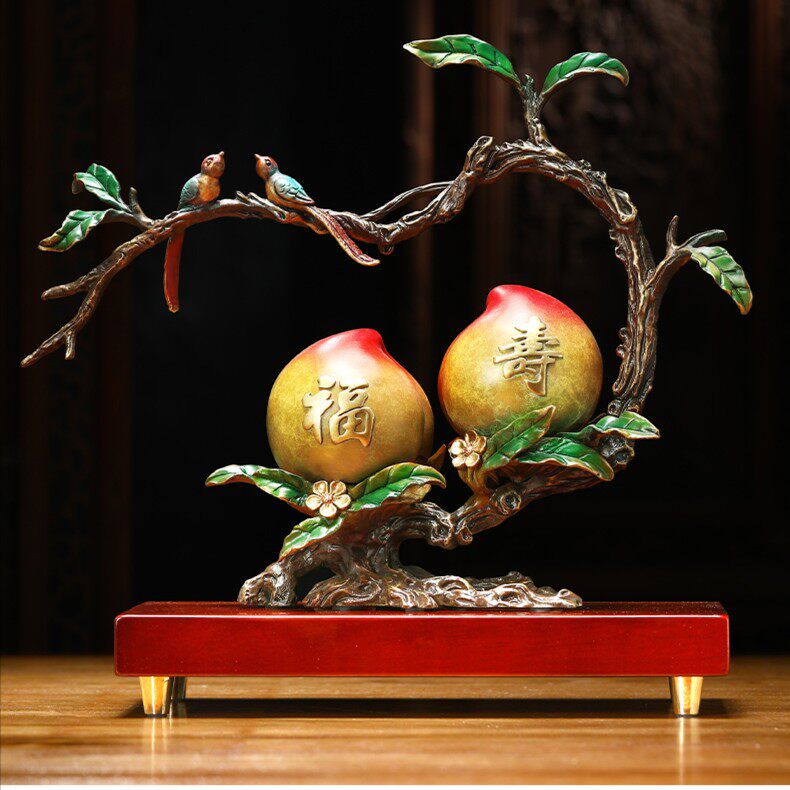 川淼文化福寿双全寿桃摆件家居酒柜蟠桃乔迁送长辈生日贺寿礼物