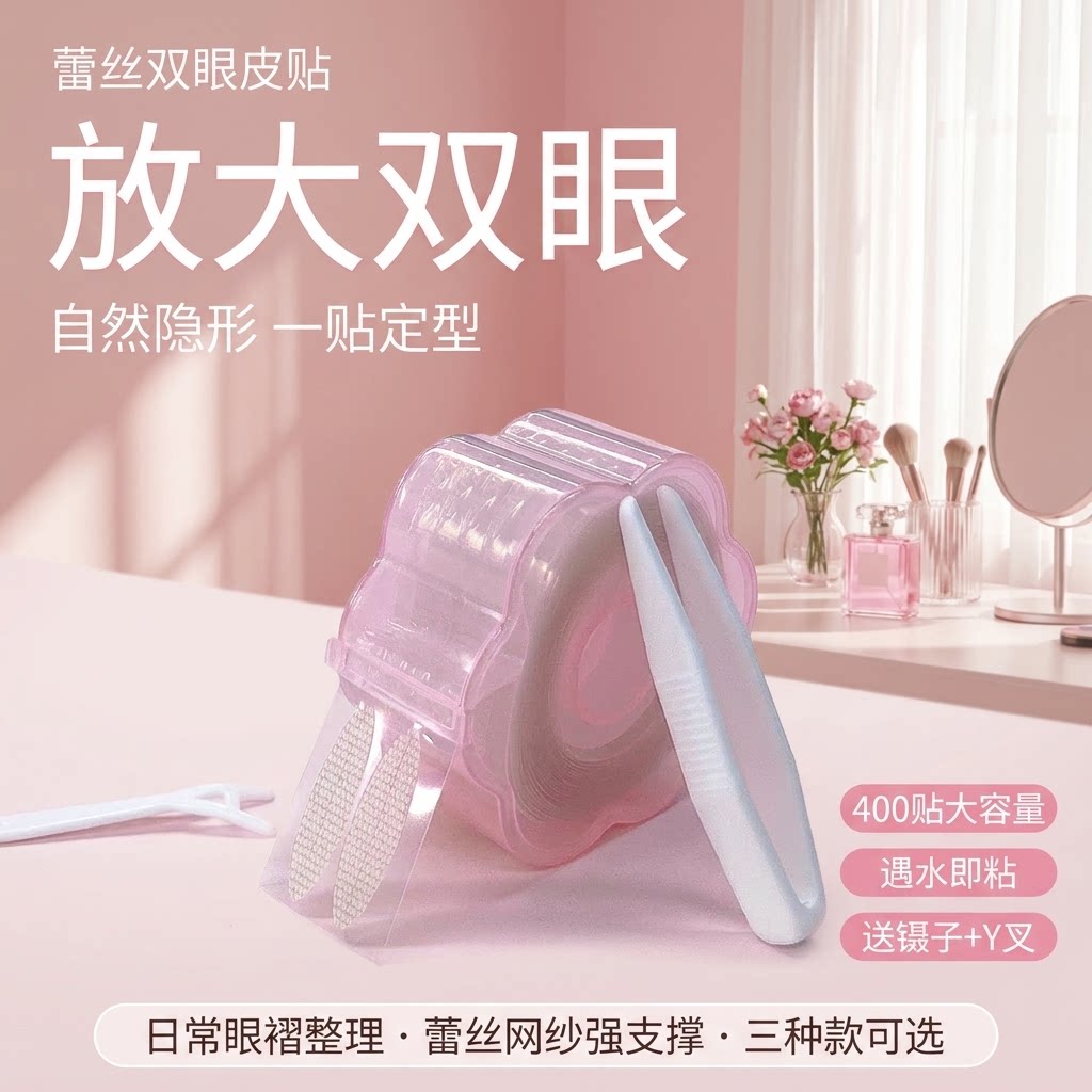 蕾丝网纱双眼皮贴隐形无痕内双单眼皮福音遇水即粘自然放大卷筒装