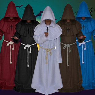 万圣节Cosplay中世纪僧侣修士长袍男巫师服披风牧师装斗篷派对装