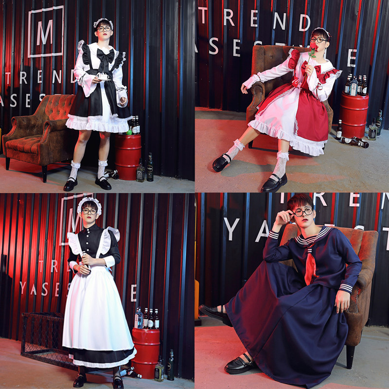 男士全套伪娘反串裙cosplay女仆装jk制服大码可爱洛丽塔男生日系图片