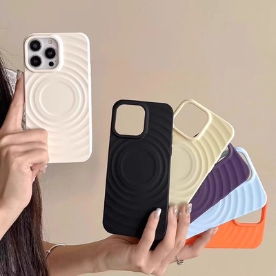 韩风ins波漾水波纹磁吸壳适用iPhone16promax新款苹果15pro手机壳17全包磨砂13简约12女款14promax肤感11防摔