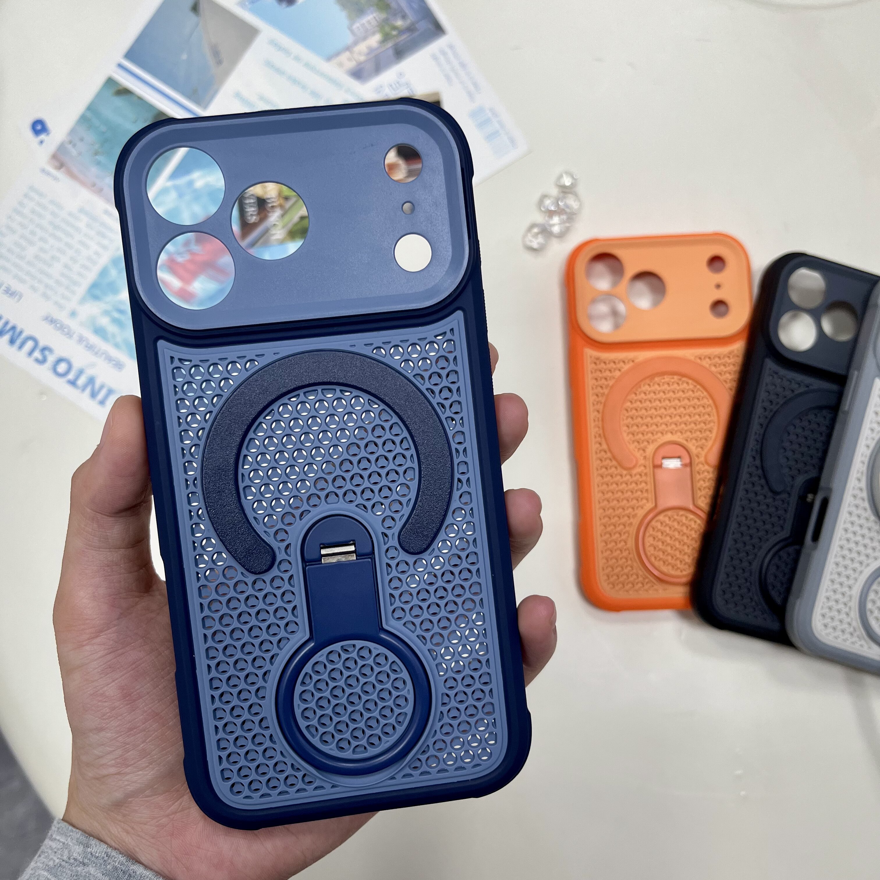 夏季新款适用苹果17promax手机壳iPhone16por网孔洞洞iph15镂空散热14plus带支架ip13磁吸壳12pormax高档air
