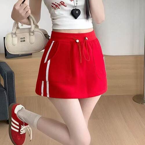 灰色运动半身裙女2025夏季新款卫衣裙高腰包臀休闲a字裙裤短裙子