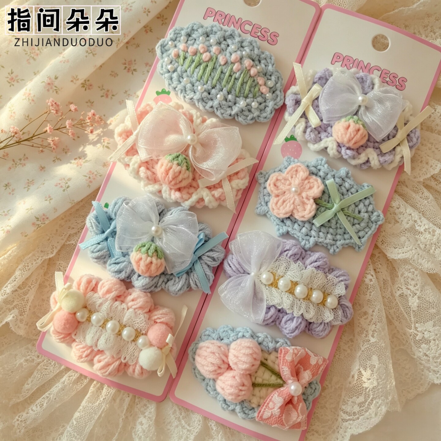 纯手工发卡毛线针织发饰洛丽塔学生头饰发夹侧边甜美可爱蝴蝶结