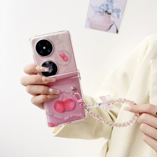 ins小清新粉色爱心樱桃适用华为Pocket2手机壳折叠屏P50Pocket保护套oppoFindN3Flip版PocketS硬三星ZFlip6 5
