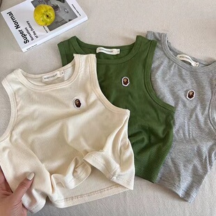 小童柔软上衣纯色宝宝纯棉T恤女薄款 2024新款 背心男夏季 儿童无袖