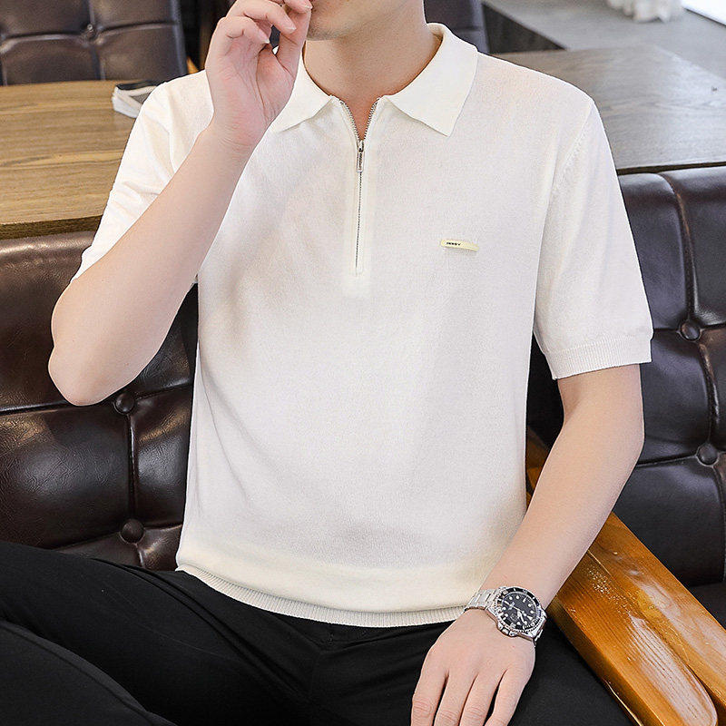 SUMMER THIN T-SHIRT MENS HALF-SLEEVED LAPEL ZIPPER  FASHION TREND POLO SHIRT MENS COOL TOP