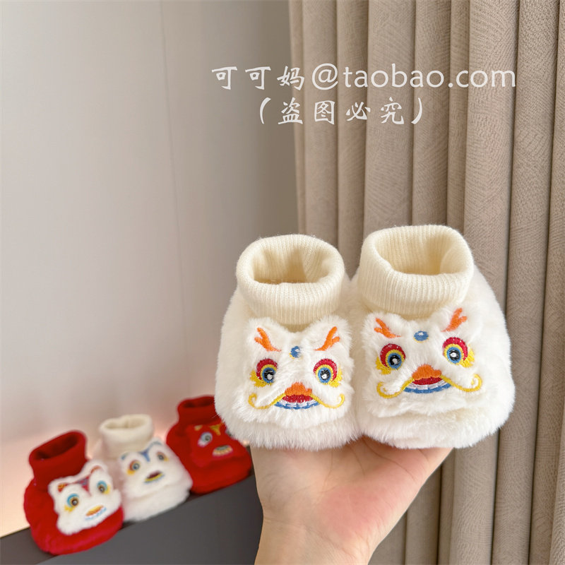 冬季虎头加绒棉鞋婴儿百天周岁0-1岁龙宝宝鞋袜一体加厚保暖棉鞋