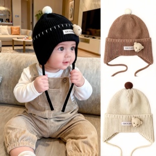 婴儿帽子秋冬季婴幼儿男宝宝护耳毛线帽一岁女幼童针织保暖帽子