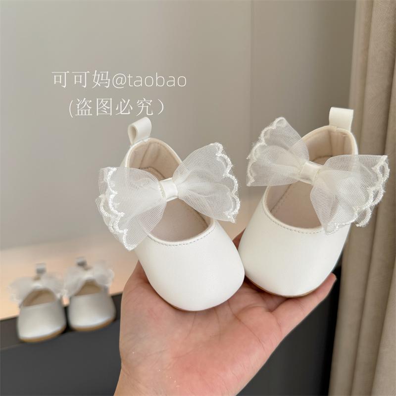 春季婴儿宝宝蕾丝蝴蝶结公主鞋0-1岁新生儿百天周岁学步不掉单鞋