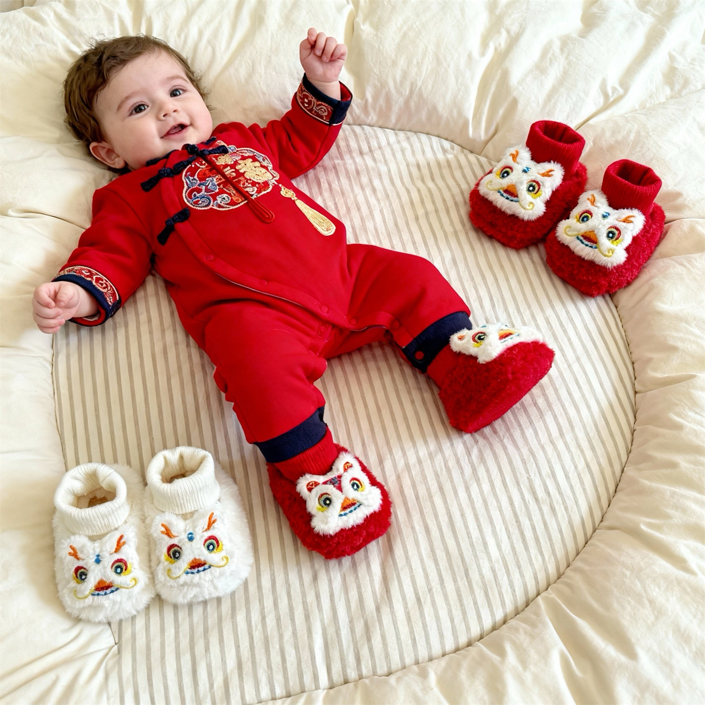 新年国风0-1岁婴儿虎头鞋袜0-12个月宝宝喜庆过年保暖不掉跟棉鞋,童鞋/婴儿鞋/亲子鞋,婴儿步前鞋/袜鞋,淘宝优惠券,粉丝福利购,淘宝优惠卷
