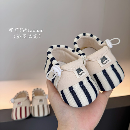 婴儿鞋子3-6-12月宝宝步前鞋春秋防掉跟小月龄软布底婴儿地板袜鞋