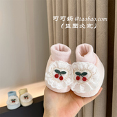 12个月婴儿棉布软底女宝宝鞋 春秋冬季 袜一体防掉保暖加厚棉鞋