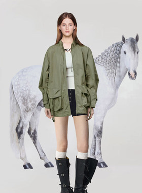 许我耀眼赵露思许妍同款军绿色短款工装风衣外套女宽松夹克上衣秋